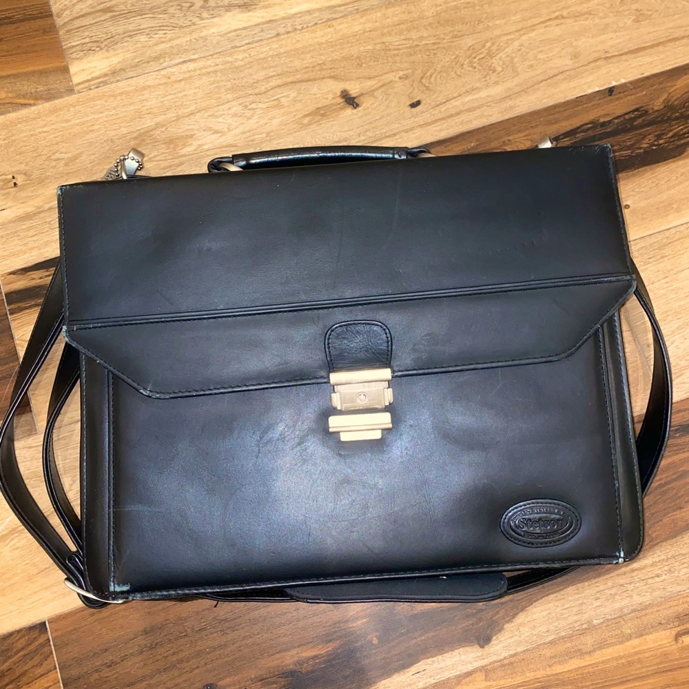 Stetson Genuine Italian Black Leather Laptop Bag